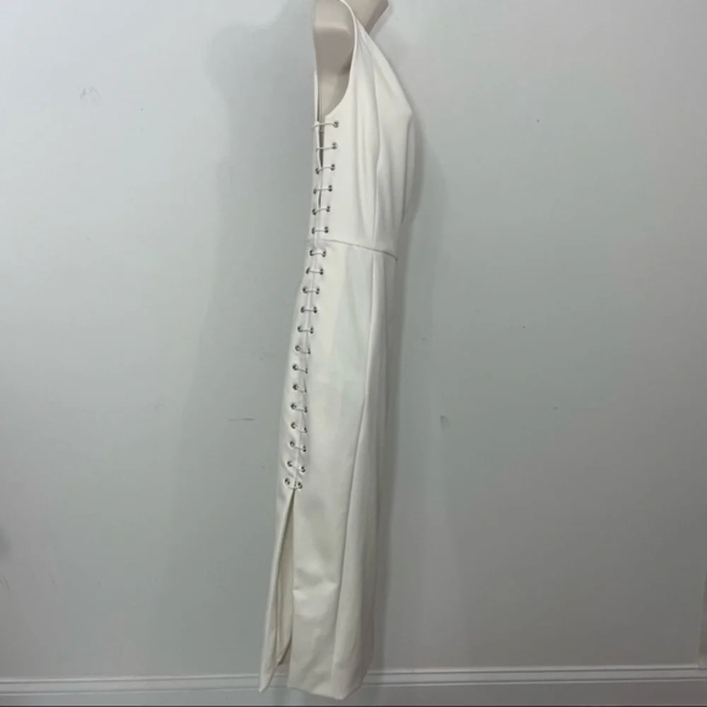 MISHA strech lace up sides midi dress one shoulder white size medium M cut out - Picture 10 of 15